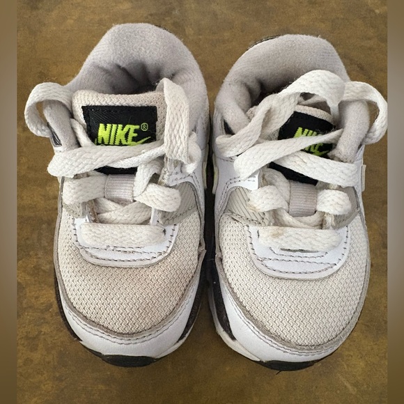 Nike Air Max 90‎ LTR Toddlers Shoes Size 4C White-Hot Lime-Black CD6868-109 - Picture 2 of 7